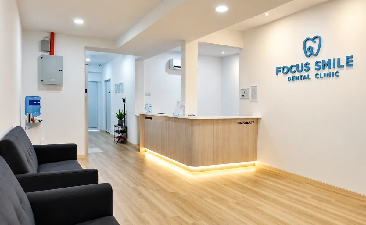 Reception and waiting seats at Focus Smile Dental
